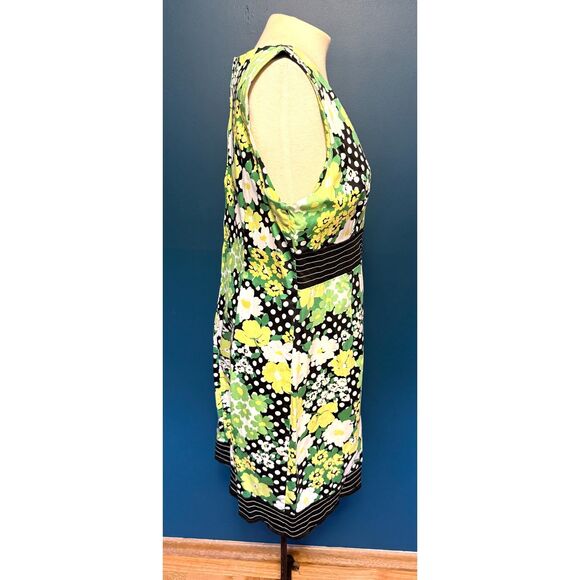 Vintage dBy Ltd Dress Womens Med Green Yellow Graphic Empire Waist - Picture 5 of 16
